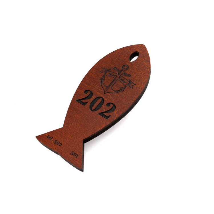 Holz Schlüsselanhänger Fish 4 - Farbe helle Walnuss - Größe 110x48mm - BD067