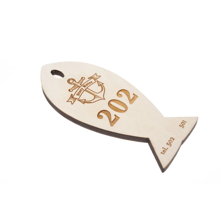 Holz Schlüsselanhänger Fish 6 - Farbe Weiß - Größe 110x48mm - BD056