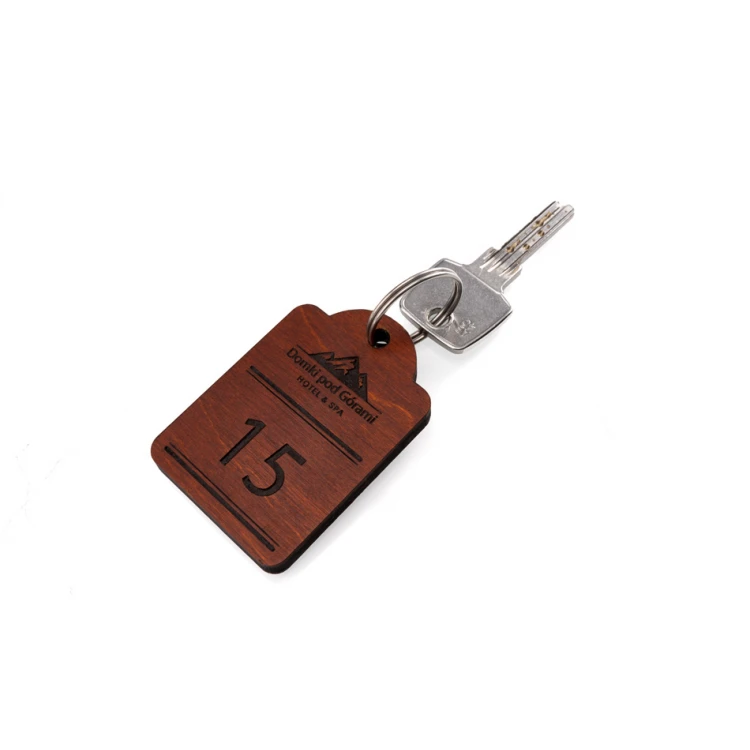 Holz Schlüsselanhänger Mini Retro 4 - Farbe heller Nussbaum - Abmessungen 65x45mm - BD076