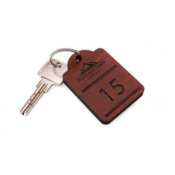 Holz Schlüsselanhänger Mini Retro 4 - Farbe heller Nussbaum - Abmessungen 65x45mm - BD076