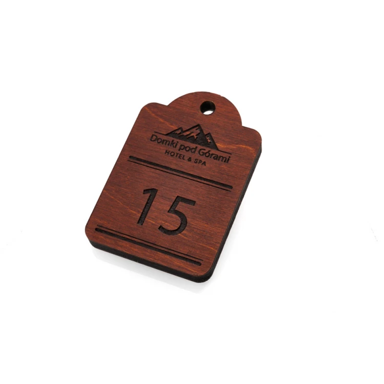 Holz Schlüsselanhänger Mini Retro 4 - Farbe heller Nussbaum - Abmessungen 65x45mm - BD076