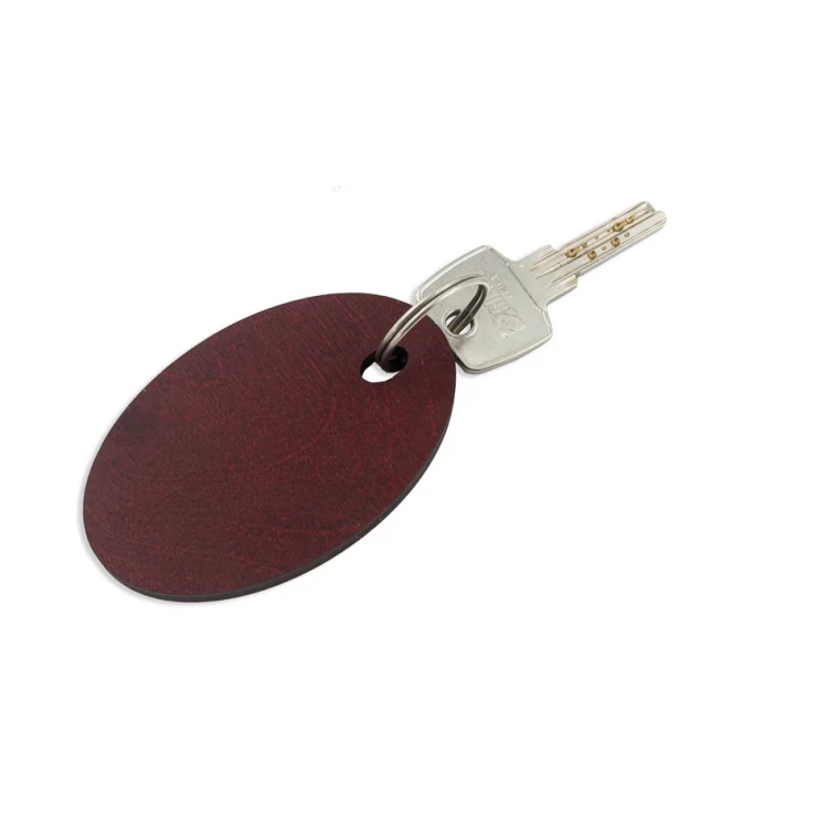 Holz Schlüsselanhänger Oval 3 - Farbe dunkle Kirsche Abmessungen 80x50mm - BD052