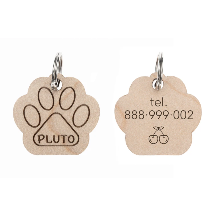 Adressanhänger - Premium Schlüsselanhänger für Hund und Katze mit Gravur - Massives Ahornholz - BDZ053