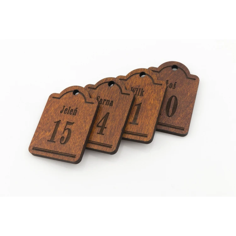 Holz Schlüsselanhänger Mini Retro 4 - Farbe heller Nussbaum - Abmessungen 65x45mm - BD076