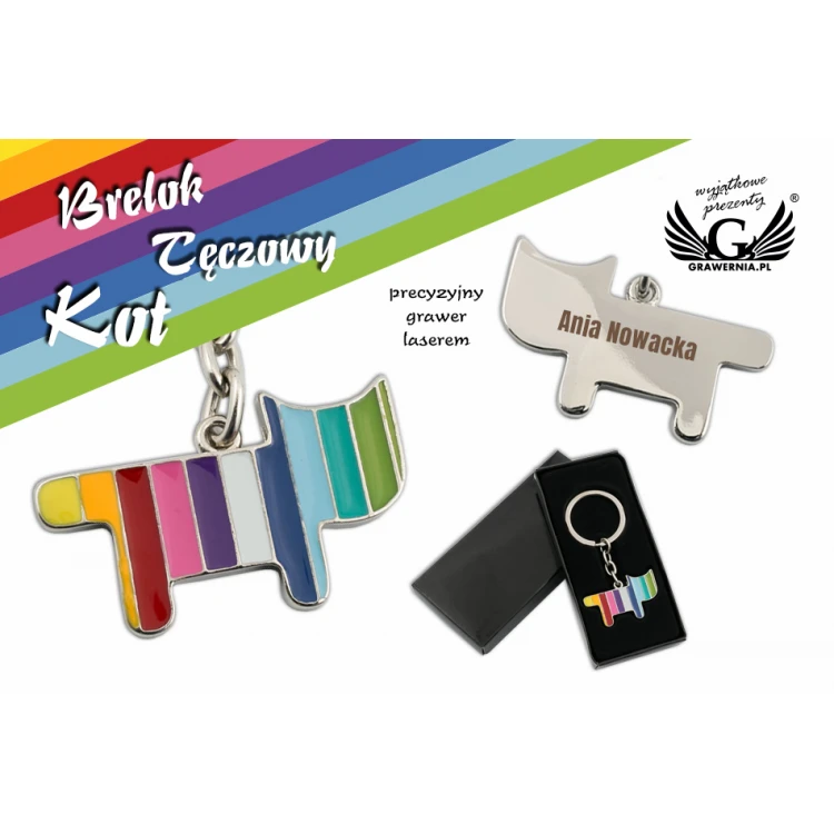 REGENBOGEN KATZE Schlüsselanhänger mit Ihrer Gravur - BP64