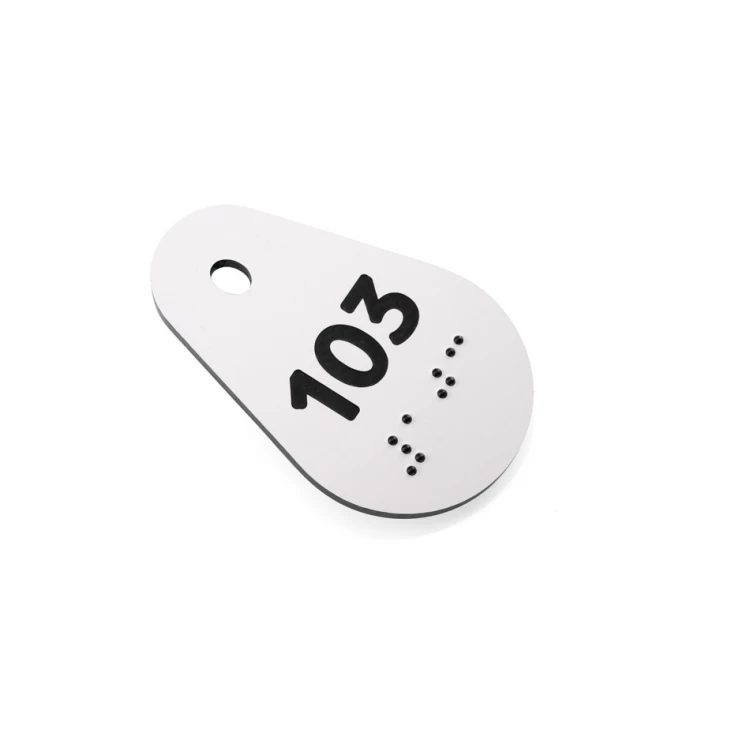 Schlüsselanhänger mit Braille-Schrift - weißes Laminat 3mm - Avila - 67x42mm - BP146