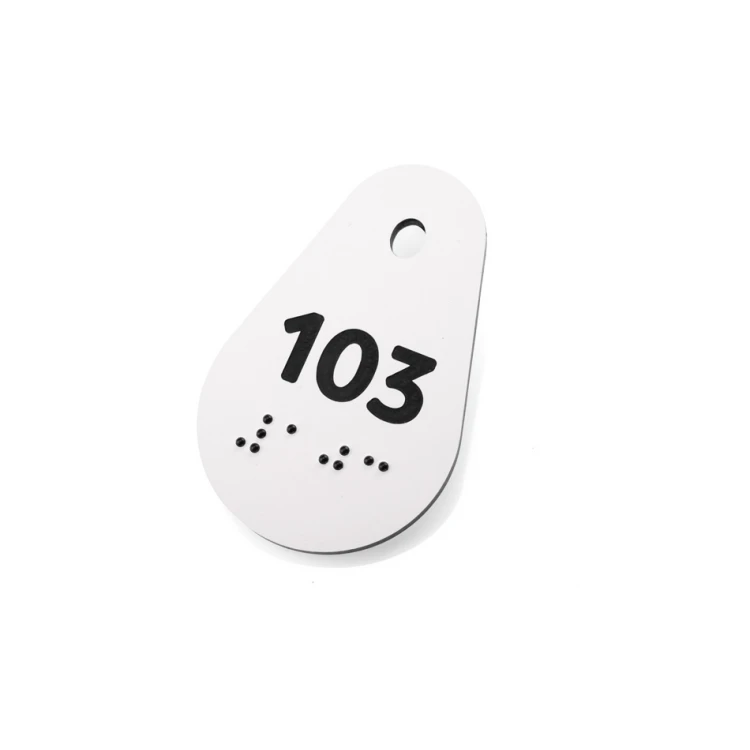 Schlüsselanhänger mit Braille-Schrift - weißes Laminat 3mm - Avila - 67x42mm - BP146