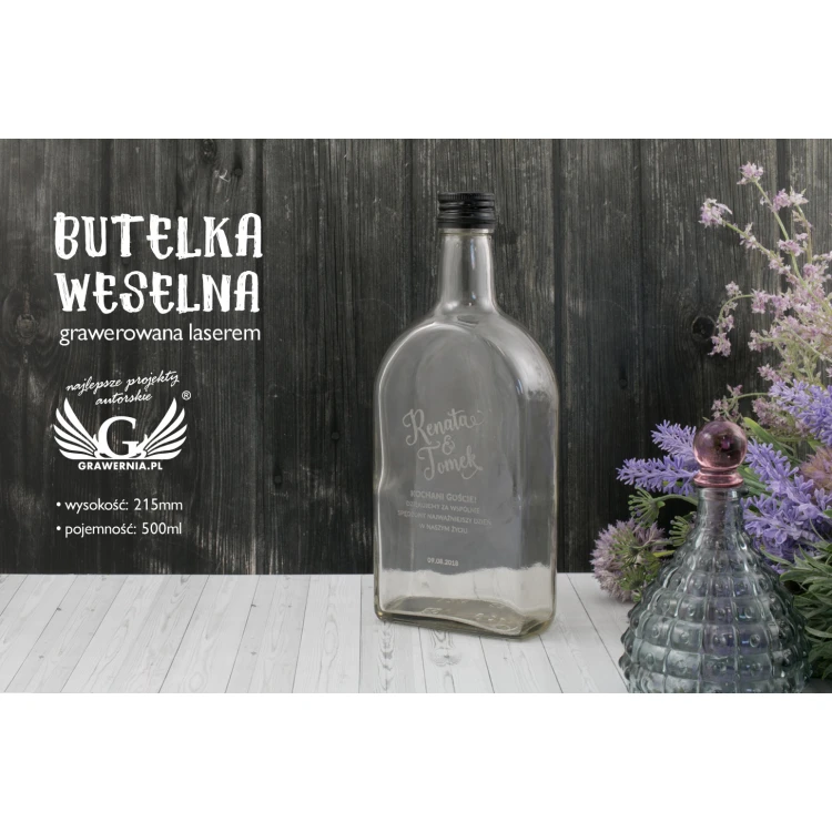Hochzeitsflasche für Alkohol - lasergraviert - Fassungsvermögen 500ml - BUT005