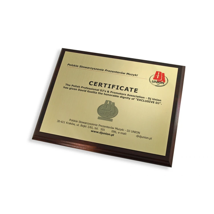 Zertifikat für DJ MD154 Größe 25,5x20cm - farbiger UV-Druck - DUV024