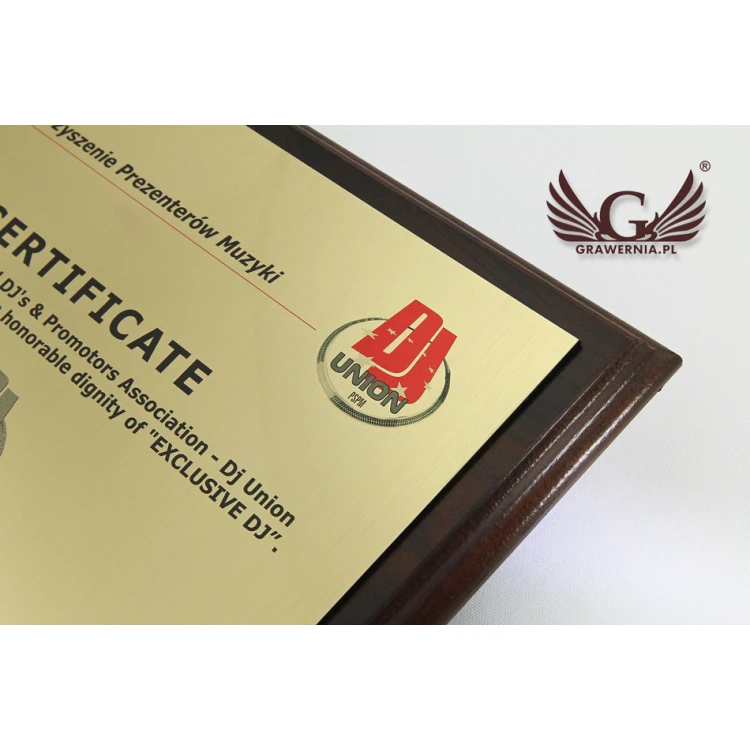 Zertifikat für DJ MD154 Größe 25,5x20cm - farbiger UV-Druck - DUV024