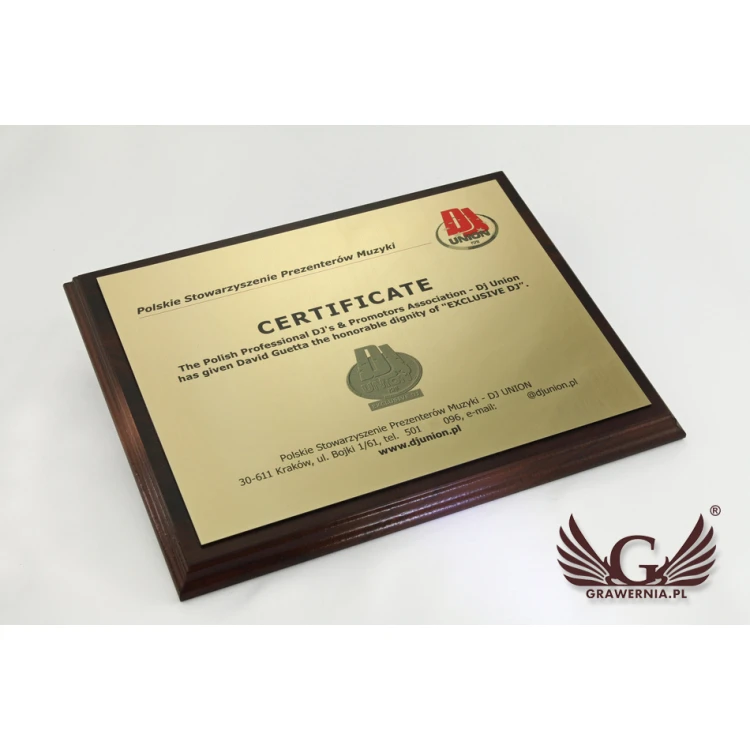 Zertifikat für DJ MD154 Größe 25,5x20cm - farbiger UV-Druck - DUV024