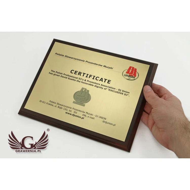 Zertifikat für DJ MD154 Größe 25,5x20cm - farbiger UV-Druck - DUV024