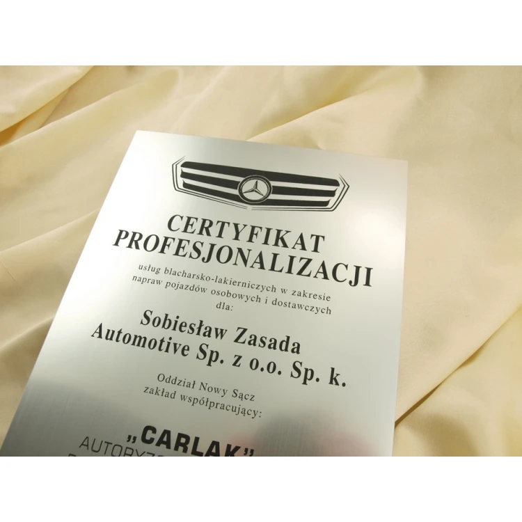 Metallisierter Zertifikat auf Acryluntergrund - A4 Format - mit Laser graviert