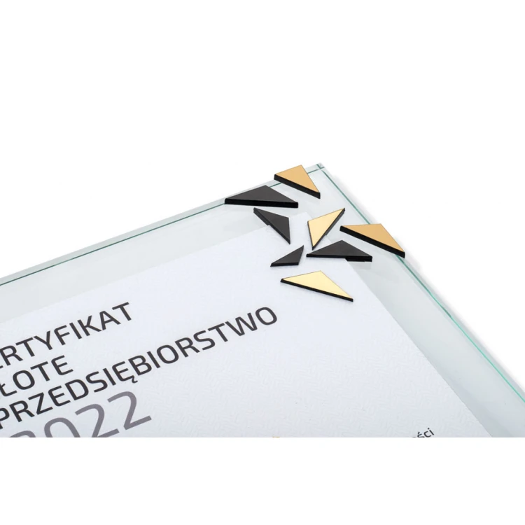 Glaszertifikat - Goldenes Unternehmen - Vertikal - Farbiger UV-Druck - DUV078