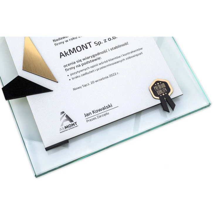 Glaszertifikat - Goldenes Unternehmen - Vertikal - Farbiger UV-Druck - DUV078