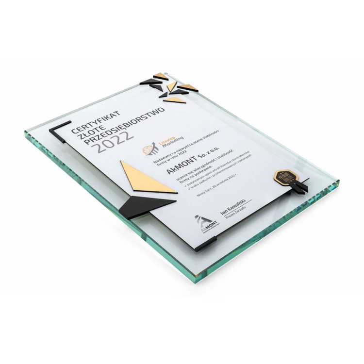 Glaszertifikat - Goldenes Unternehmen - Vertikal - Farbiger UV-Druck - DUV078
