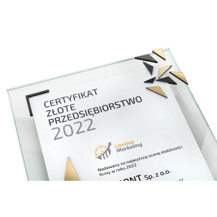 Glaszertifikat - Goldenes Unternehmen - Vertikal - Farbiger UV-Druck - DUV078