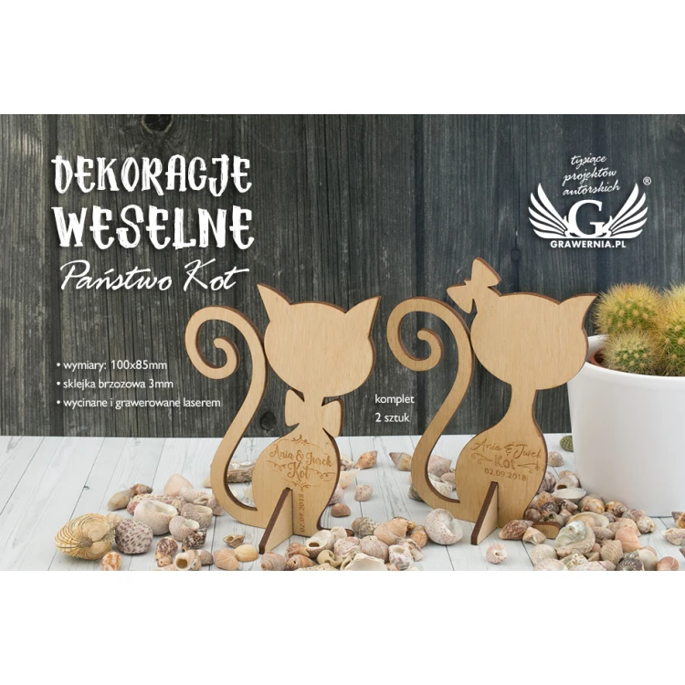 Tischdekorationen für die Hochzeit - Herr und Frau Katze - lasergraviert - DEK007