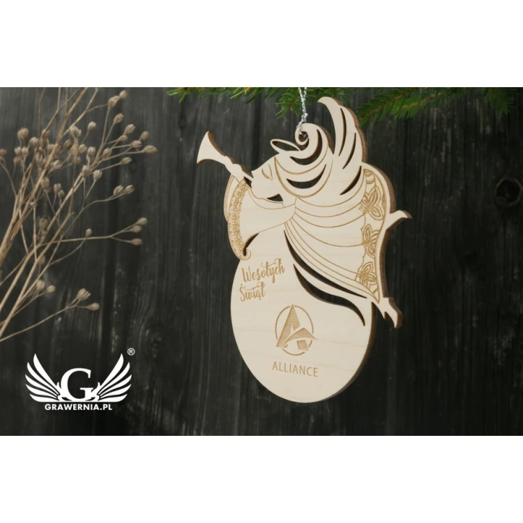 Holz Christbaumkugel Engel - Größe 106x114mm - individuelle Gravur - BDR023