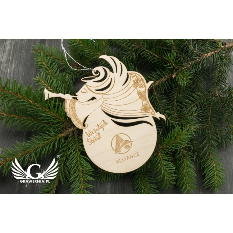 Holz Christbaumkugel Engel - Größe 106x114mm - individuelle Gravur - BDR023