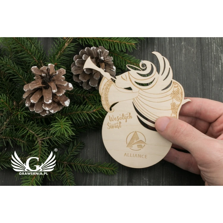 Holz Christbaumkugel Engel - Größe 106x114mm - individuelle Gravur - BDR023