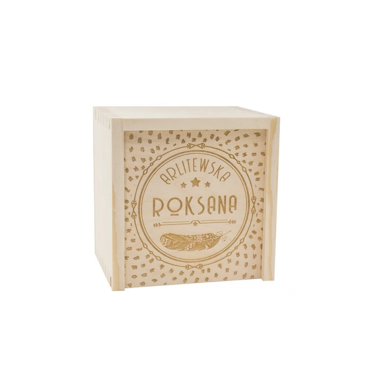 Holzwürfel mit Kindesmetrik in einer Holzbox mit Gravur - Taufgeschenk - KSD003