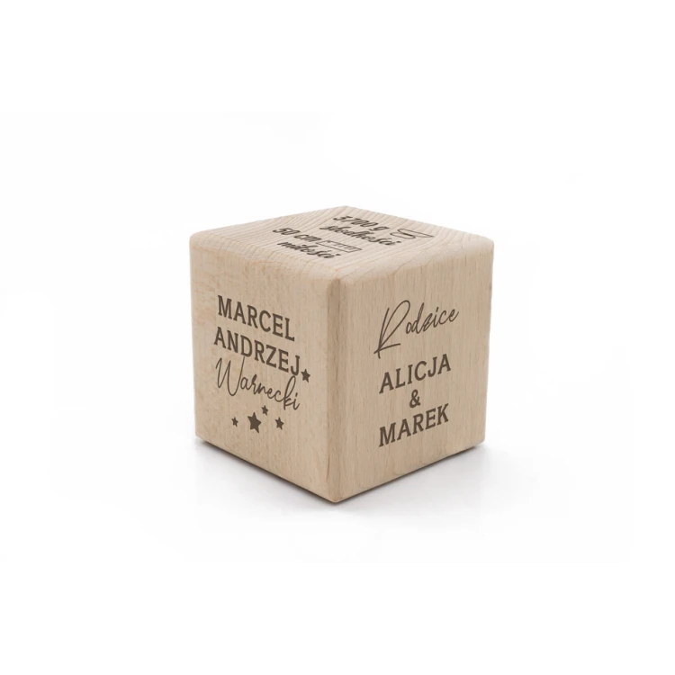 Holzwürfel mit Kindesmetrik in einer Holzbox mit Gravur - Taufgeschenk - KSD004