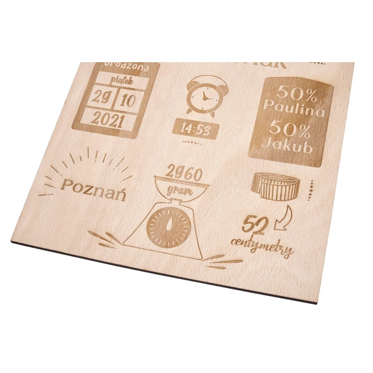 Holz-Messlatte für Kinder, lasergraviert - Taufgeschenk - MET002