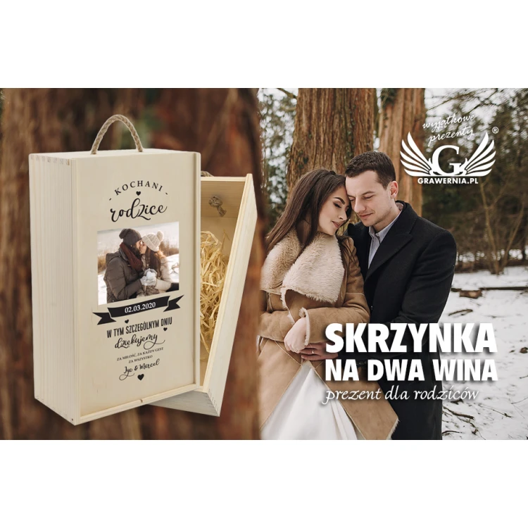 Holzkiste für zwei Weinflaschen - Geschenk für Eltern - SK044