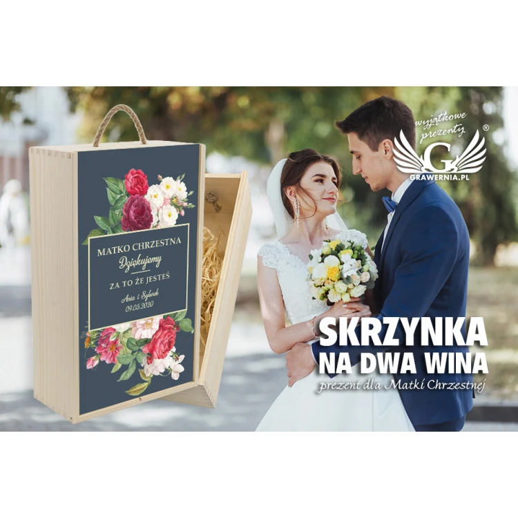 Holzkiste für zwei Weinflaschen - Geschenk für Taufpaten - SK045
