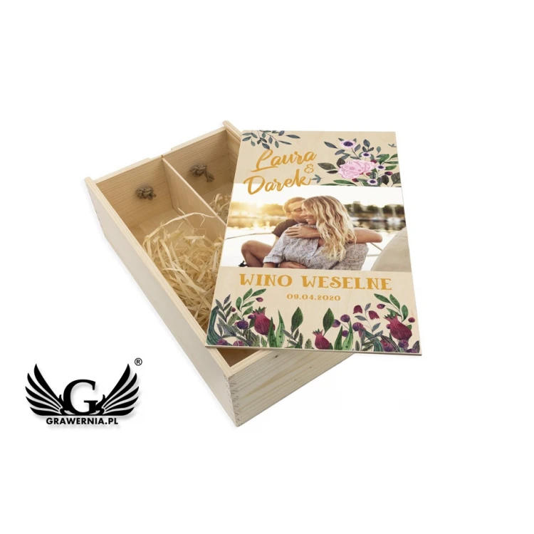 Holzkiste für zwei Weinflaschen - Geschenk für Hochzeitsgäste - SK046