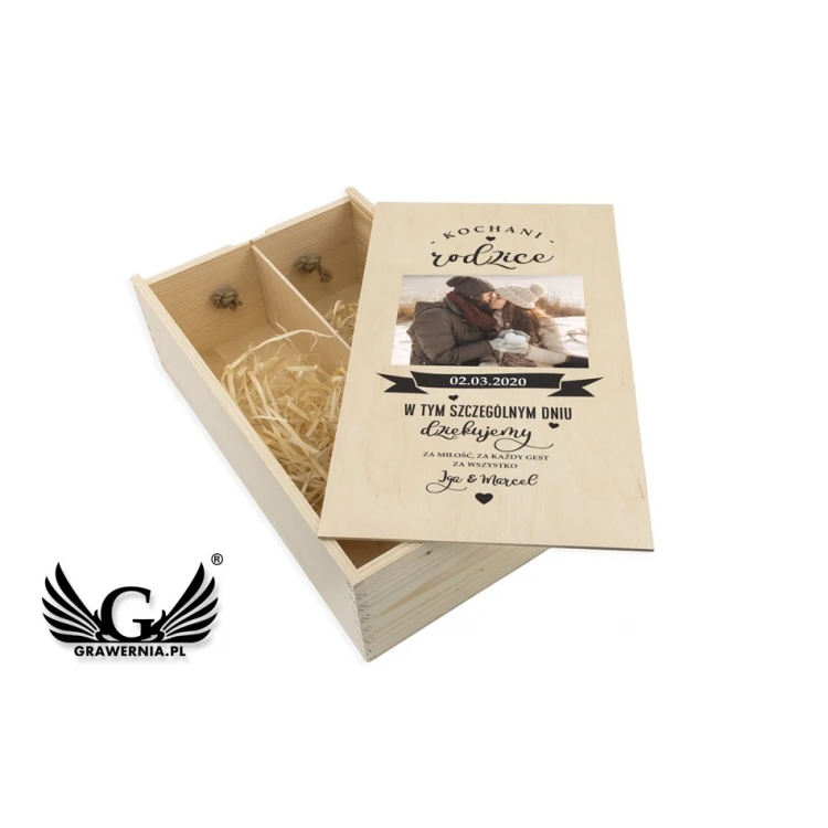 Holzkiste für zwei Weinflaschen - Geschenk für Eltern - SK044
