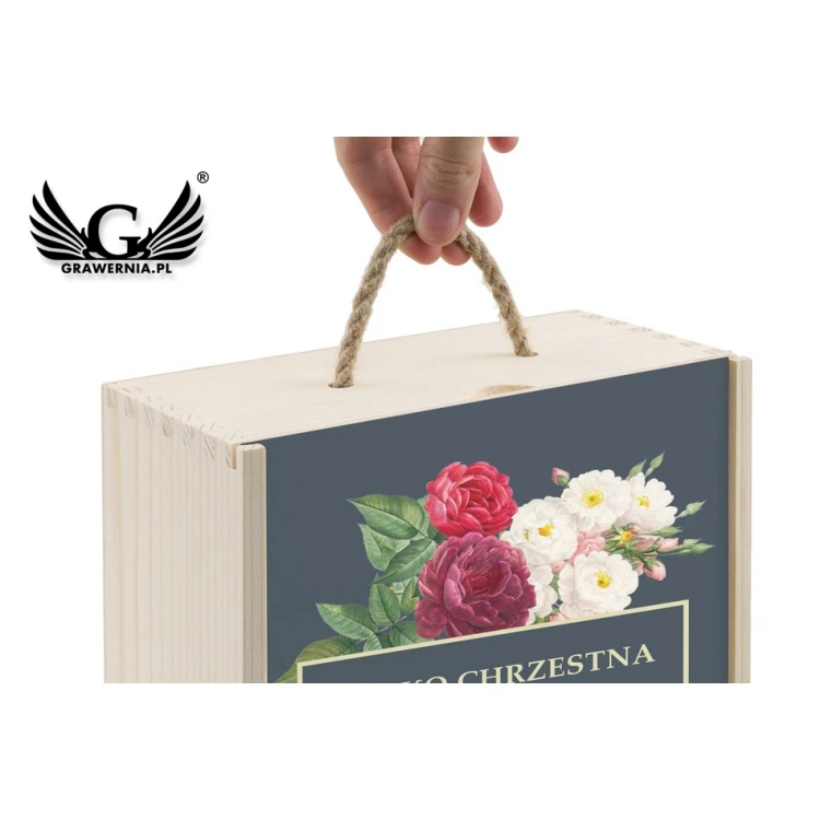 Holzkiste für zwei Weinflaschen - Geschenk für Taufpaten - SK045