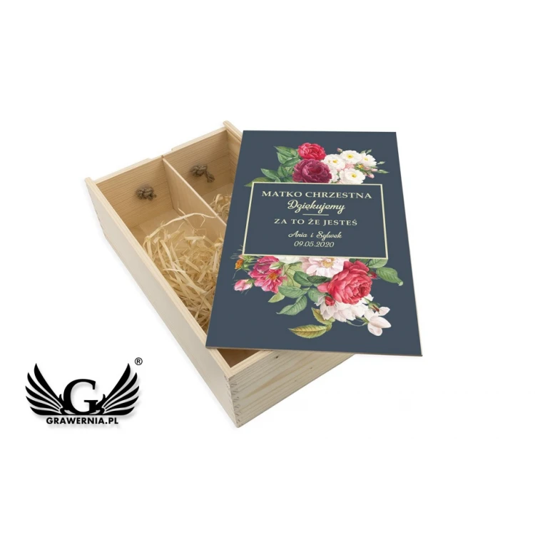 Holzkiste für zwei Weinflaschen - Geschenk für Taufpaten - SK045