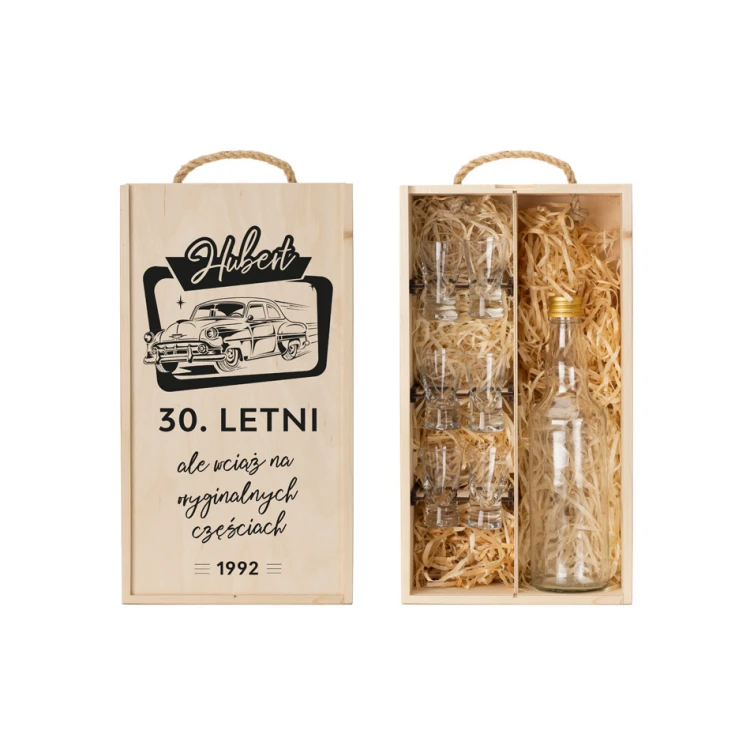 Holzkiste für Wodka mit einem Set von 6 Gläsern - Auf Originalteilen - SK065