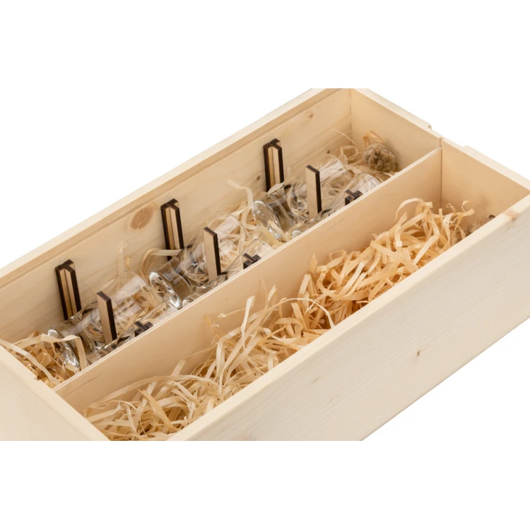 Holzkiste für Wodka mit einem Set von 6 Gläsern für den Junggesellenabend - SK069