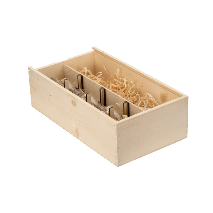 Holzkiste für Wodka mit einem Set von 6 Gläsern für den Junggesellenabend - SK069