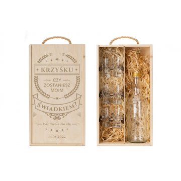 Holzkiste für Wodka mit einem Set von 6 Gläsern - Willst du mein Zeuge sein? - SK074
