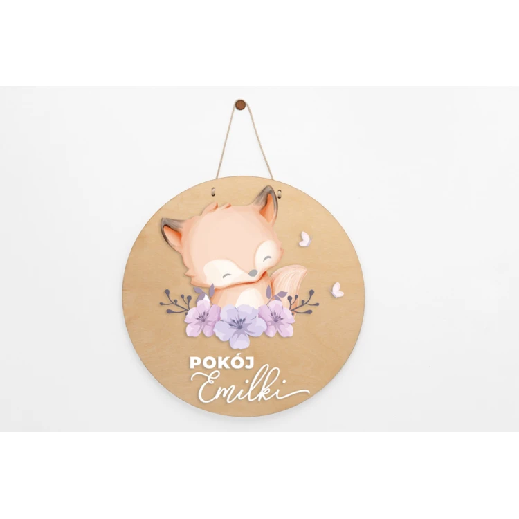 Holzschild mit Kindernamen - Fuchs - Durchmesser 290mm - NAP044
