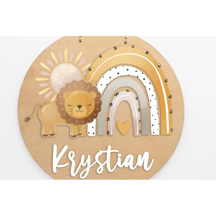 Holzschild mit Kindernamen - Löwe 3 - Durchmesser 290mm - NAP057