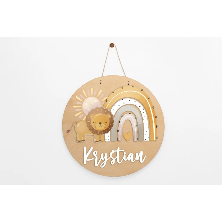 Holzschild mit Kindernamen - Löwe 3 - Durchmesser 290mm - NAP057
