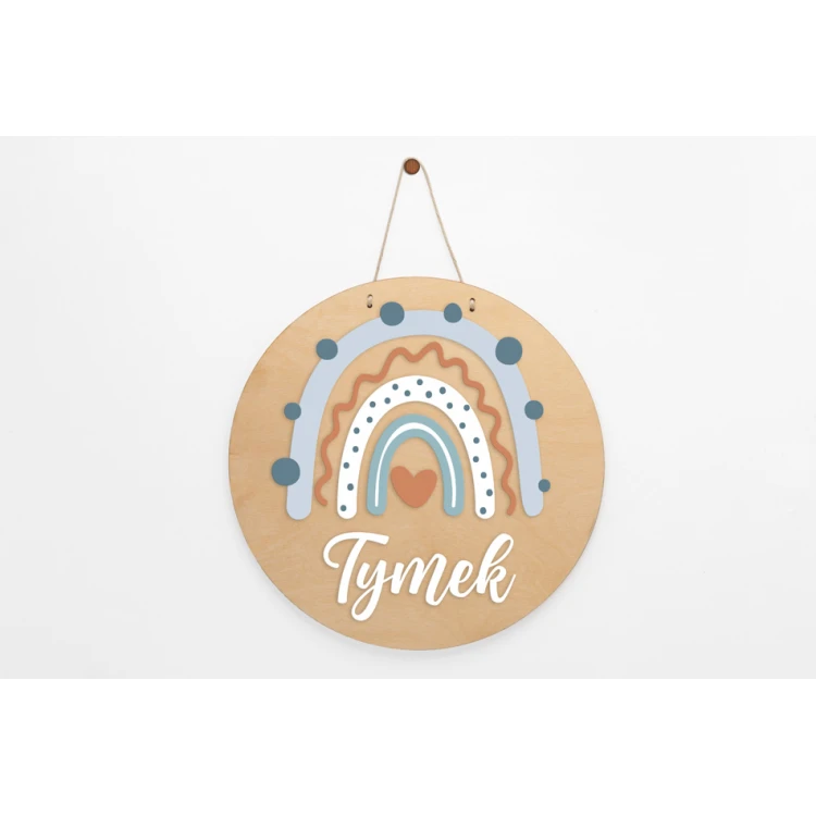 Holzschild mit Kindernamen - Regenbogen 8 - Durchmesser 290mm - NAP059