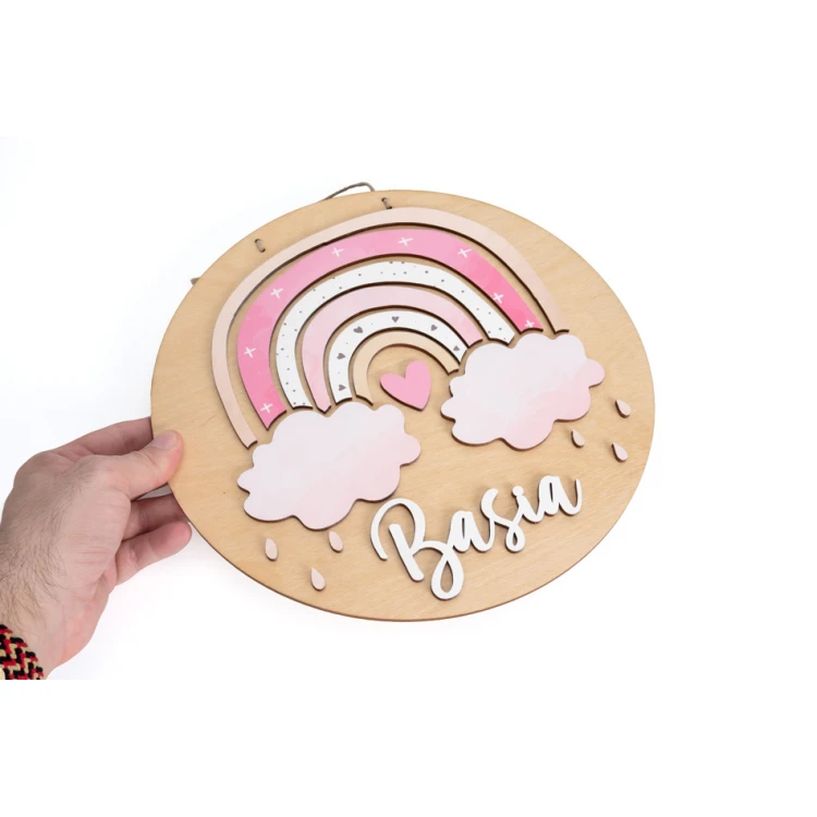 Holzschild mit Kindernamen - Regenbogen 9 - Durchmesser 290mm - NAP060