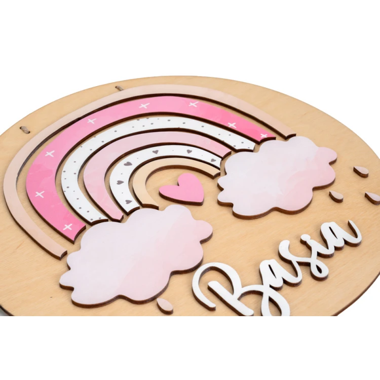 Holzschild mit Kindernamen - Regenbogen 9 - Durchmesser 290mm - NAP060