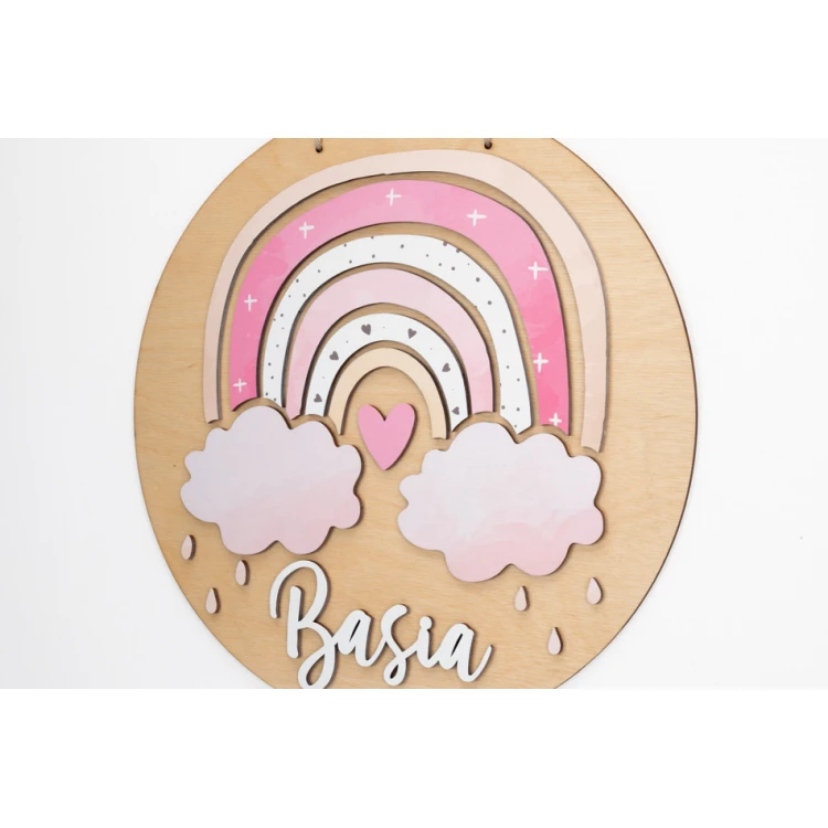Holzschild mit Kindernamen - Regenbogen 9 - Durchmesser 290mm - NAP060