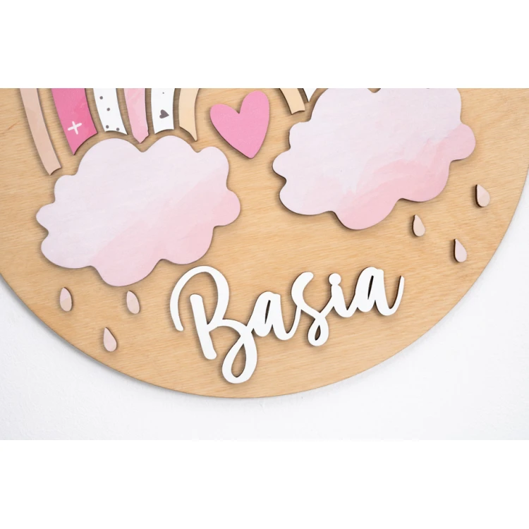 Holzschild mit Kindernamen - Regenbogen 9 - Durchmesser 290mm - NAP060