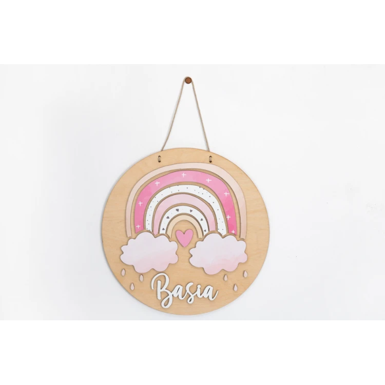 Holzschild mit Kindernamen - Regenbogen 9 - Durchmesser 290mm - NAP060