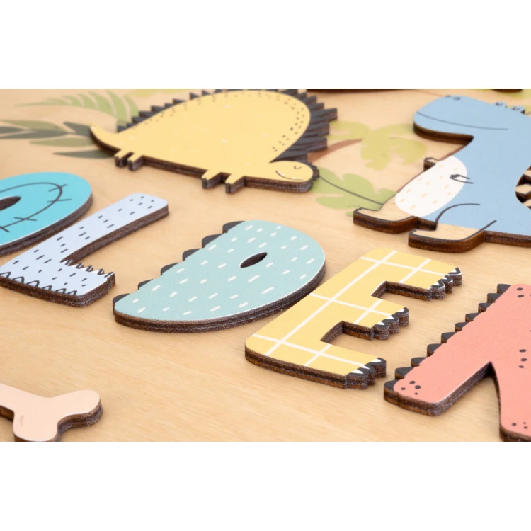 Holzschild mit Kindernamen - Dinosaurier - Durchmesser 290mm - NAP061