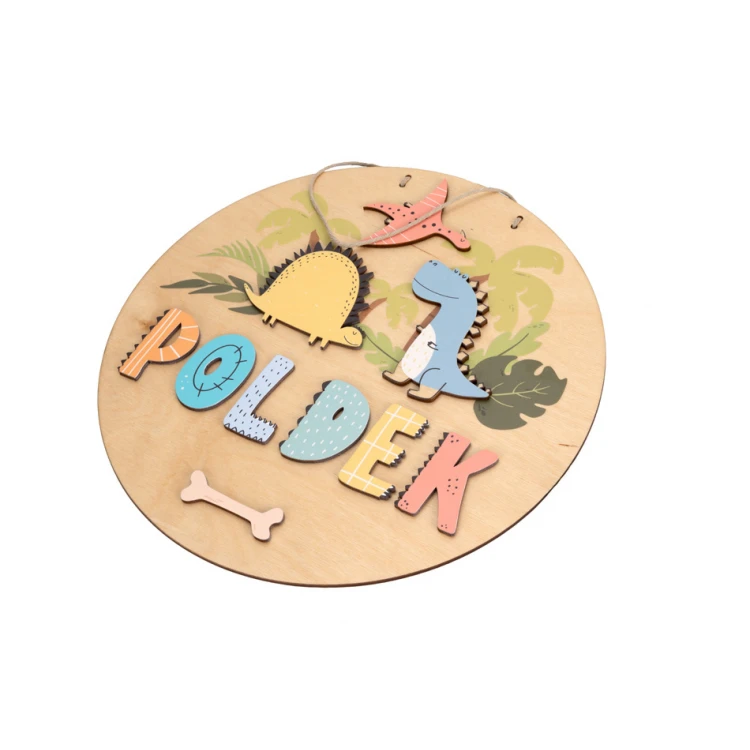 Holzschild mit Kindernamen - Dinosaurier - Durchmesser 290mm - NAP061