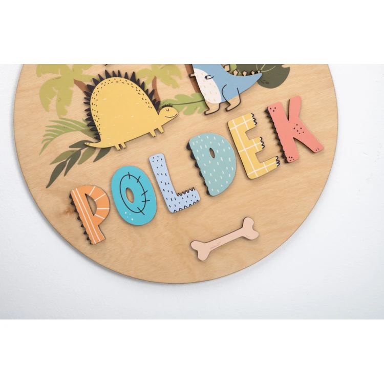 Holzschild mit Kindernamen - Dinosaurier - Durchmesser 290mm - NAP061